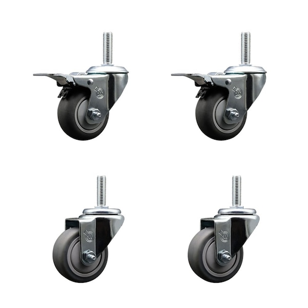 Service Caster 3 Inch Thermoplastic Rubber Swivel 34 Inch Threaded Stem Caster Set 2 Total Lock Brakes SCC-TSTTL20S314-TPRB-34212-2-S-2 - main
